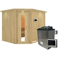 Karibu Sauna »Haaspsalu«, inkl. 9 kW Saunaofen mit externer Steuerung, für 4 Personen - beige