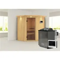 Karibu Sauna »Narva«, inkl. 9 kW Bio-Kombi-Saunaofen mit externer Steuerung, für 3 Personen - beige