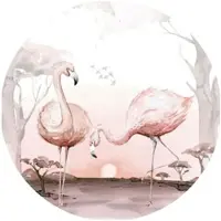 Wallart K&L Wall Art Vliestapete »Runde Vliestapete«, Kvilis Flamingos Vögel, mehrfarbig, matt - bunt