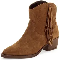 Tamaris Westernstiefelette , Damen, Gr. 37, Textil, braun (dunkelbraun), Veloursleder, unifarben, Schuhe Westernstiefelette, Blockabsatz, Boots, Cowboystiefelette mit modischen Fransen