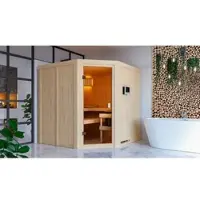 Karibu Sauna »Hiiu«, BxTxH: x 196 x 196 x 198 cm, 9 kW Ofen, für 5 Personen - braun