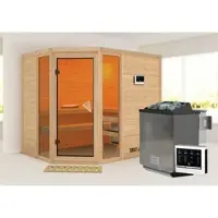 Karibu Sauna »Kohila 3«, inkl. 9 kW Bio-Kombi-Saunaofen mit externer Steuerung, für 4 Personen - beige