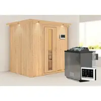 Karibu Sauna »Kothla«, inkl. 9 kW Bio-Kombi-Saunaofen mit externer Steuerung, für 3 Personen - beige