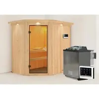 Karibu Sauna »Vijandi«, inkl. 9 kW Bio-Kombi-Saunaofen mit externer Steuerung, für 3 Personen - beige