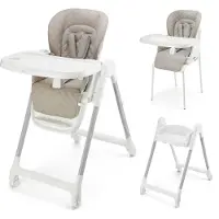 Kinderkraft TULO 3-in-1 Hochstuhl ab 6 Monaten, höhenverstellbar, faltbar, mit Tablett & Rollen – Beige