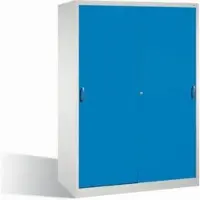 C+P Werkzeugschrank mit Schiebetüren, innen 2 x 4 Böden, H1950xB1600xT600mm Front Lichtblau Korpus Lichtgrau