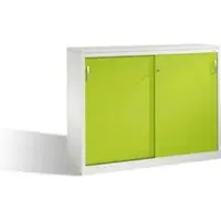 C+P Akten-Sideboard Acurado mit Schiebetüren, 2 x 3 Ordnerhöhen, H1200xB1600xT500mm Front Viridingrün Korpus Lichtgrau