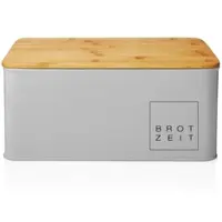 Lumaland Cuisine Brotkasten aus Metall mit Bambus Deckel - Rechteckig 30,5 x 23,5 x 14 cm - Hellgrau