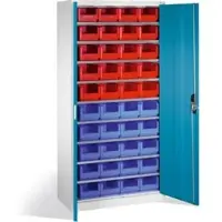 C+P Magazinschrank mit 40 Sichtlagerkästen, H1980xB1000xT420mm Front Lichtblau Korpus Lichtgrau