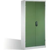 C+P Schwerlastschrank mit Drehtüren, 4 Böden und 3 Schübe, H1950xB930xT500mm Front Resedagrün Korpus Lichtgrau