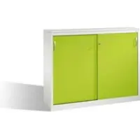 C+P Akten-Sideboard Acurado mit Schiebetüren, 2 x 3 Ordnerhöhen, H1200xB1600xT400mm Front Viridingrün Korpus Lichtgrau
