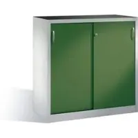 C+P Werkzeug-Beistellschrank mit Schiebetüren, innen 2 Böden, H1200xB1200xT500mm Front Resedagrün Korpus Lichtgrau