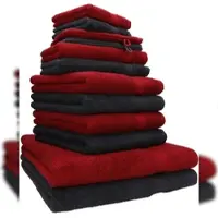Betz 12-tlg. Handtuch-Set PREMIUM 100% Baumwolle 2 Duschtücher 4 Handtücher 2 Gästetücher 2 Seiftücher 2 Waschhandschuhe rubinrot/graphit