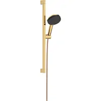 Hansgrohe Raindance Alive Select S Brauseset 125 3jet EcoSmart mit Brausestange Unica E Puro 65 cm und Easy Slide Brausehalter, Polished Gold Optic