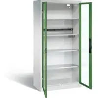 C+P Akkuladeschrank Basic mit Sichtfenster aus Acrylglas, H 1950 x B 930 x T 500 mm, Lichtgrau/Resedagrün