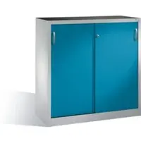C+P Werkzeug-Beistellschrank mit Schiebetüren, innen 2 Böden, H1200xB1200xT400mm Front Lichtblau Korpus Lichtgrau