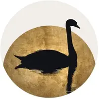 Wallart K&L Wall Art Vliestapete »Runde Vliestapete«, Kubistika Schwan gold Vollmond, mehrfarbig, matt - bunt