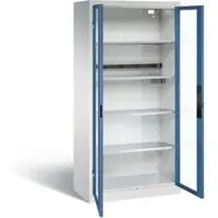 C+P Akkuladeschrank Basic mit Sichtfenster aus Acrylglas, H 1950 x B 930 x T 500 mm, Lichtgrau/Fernblau