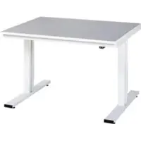 RAU Werktisch Adlatus, elektrisch höhenverstellbar, 25 mm Spanplatte, Linoleumbelag, bis 300 kg, B 1250 x T 1000 x H 720-1120 mm, hellgrau/lichtgrau
