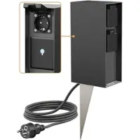 Ledscom.de Garten-Steckdosensäule POMI mit Erdspieß und 2m Kabel für außen, IP44, Smart Home, WLAN, Alexa, 3-fach, anthrazit, eckig, 23cm