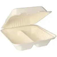 Papstar 125 Menüboxen, Zuckerrohr "pure" 2-geteilt 7,7 cm x 20 cm x 22 cm weiss