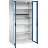 C+P Akkuladeschrank Acurado, abschließbar, mit Inneneinrichtung, B 930 x T 500 x H 1950 mm, Stahl, enzianblau RAL 5010/lichtgrau RAL 7035