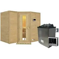 Karibu Sauna »Riga 2«, inkl. 9 kW Saunaofen mit externer Steuerung, für 4 Personen - beige