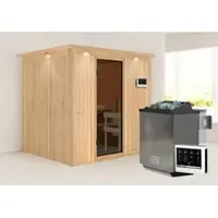 Karibu Sauna »Rakvere«, inkl. 9 kW Bio-Kombi-Saunaofen mit externer Steuerung, für 3 Personen - beige