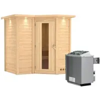 Karibu Sauna »Riga 1«, inkl. 9 kW Saunaofen mit integrierter Steuerung, für 3 Personen - beige