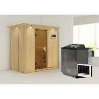 Karibu Sauna »Pärnu«, inkl. 9 kW Bio-Kombi-Saunaofen mit externer Steuerung, für 2 Personen - beige