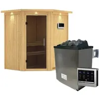 Karibu Sauna »Narva«, inkl. 9 kW Saunaofen mit externer Steuerung, für 3 Personen - beige