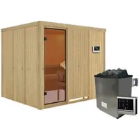 Karibu Sauna »Jöhvi«, inkl. 9 kW Saunaofen mit externer Steuerung, für 4 Personen - beige