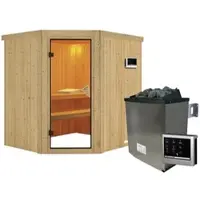Karibu Sauna »Maardu«, inkl. 9 kW Saunaofen mit externer Steuerung, für 3 Personen - beige