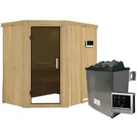 Karibu Sauna »Vijandi«, inkl. 9 kW Saunaofen mit externer Steuerung, für 3 Personen - beige