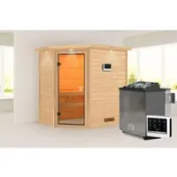 Karibu Sauna »Ahja«, BxTxH: 224 x 159 x 191 cm, 9 kW Bio-Ofen mit externe Steuerung , für 2 Personen - beige