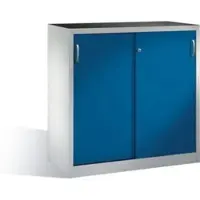 C+P Schwerlast-Beistellschrank mit Schiebetüren, 2 Böden, H1200xB1200xT500mm Front Enzianblau Korpus Lichtgrau