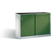 C+P Werkzeug-Beistellschrank mit Schiebetüren, innen 2 x 1 Boden, H1000xB1600xT500mm Front Resedagrün Korpus Lichtgrau