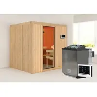 Karibu Sauna »Rakvere«, inkl. 9 kW Bio-Kombi-Saunaofen mit externer Steuerung, für 3 Personen - beige