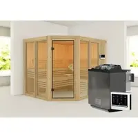 Karibu Sauna »Aamse 3«, Ofen 9kw, externe Steuerung, BxHxT:231 x 198 x 196 cm, ohne Dachkranz - beige