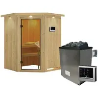 Karibu Sauna »Tartu«, inkl. 9 kW Saunaofen mit externer Steuerung, für 3 Personen - beige
