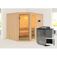 Karibu Sauna »Paide 3«, inkl. 9 kW Bio-Kombi-Saunaofen mit externer Steuerung, für 4 Personen - beige