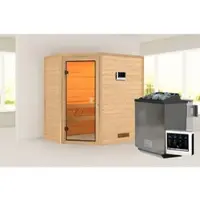 Karibu Sauna »Ahja«, BxTxH: 196 x 145 x 187 cm, 9 kW Bio-Ofen mit externe Steuerung , für 2 Personen - beige