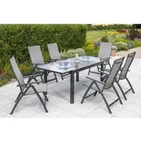 Merxx Gartenmöbelset "Vicenza" 7tlg. mit Ausziehtisch 180/240 x 100 cm - Aluminiumgestell Graphit mit Textilbespannung Diamantbraun