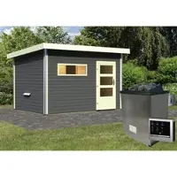 Karibu Saunahaus »Schwanenburg 2«, BxTxH: 337 x 231 x 239 cm, 9 kW Ofen mit ext. Steuerung - grau