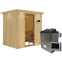 Karibu Sauna »Kothla«, inkl. 9 kW Saunaofen mit externer Steuerung, für 3 Personen - beige