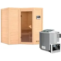 Karibu Sauna »Riga 1«, inkl. 9 kW Bio-Kombi-Saunaofen mit externer Steuerung, für 3 Personen - beige