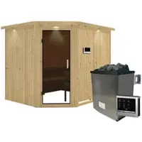 Karibu Sauna »Haaspsalu«, inkl. 9 kW Saunaofen mit externer Steuerung, für 4 Personen - beige