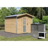 Karibu Saunahaus »Goldingen«, BxTxH: 231 x 273 x 235 cm, 9 kW Bio-Kombi-Ofen mit ext. Steuerung - braun