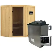 Karibu Sauna »Narva«, inkl. 9 kW Saunaofen mit externer Steuerung, für 3 Personen - beige