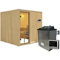 Karibu Sauna »Valga«, inkl. 9 kW Saunaofen mit externer Steuerung, für 4 Personen - beige